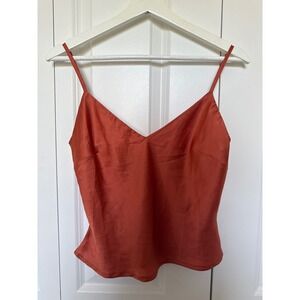 Fanco Burnt Orange Satin V-Neck Camisole Top Adjustable Straps EKT1375 Small